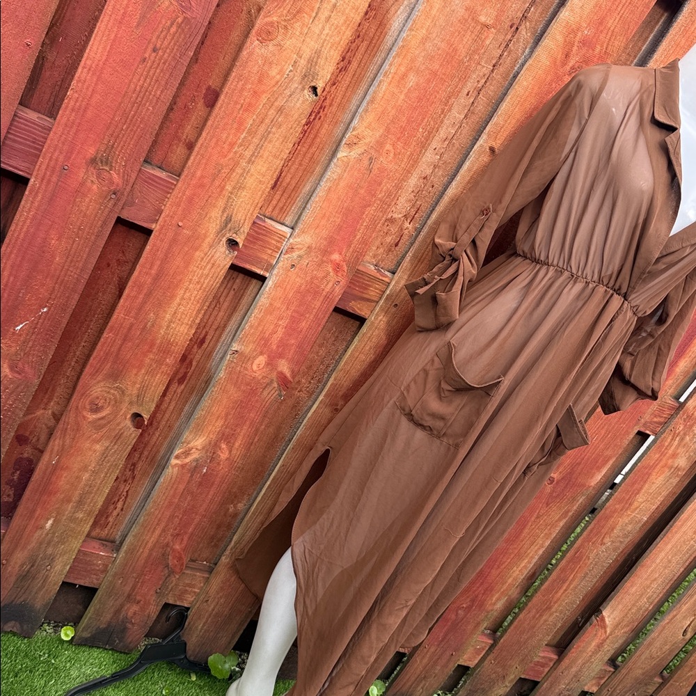 Brown Button-Front Midi Shirt Dress - Picture 2 of 8